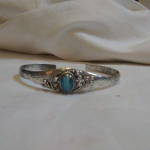 Sterling Silver Adjustable Bracelet, Blue Stone